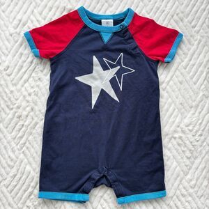 Hanna Andersson 12-18M Star Print Short Sleeve Patriotic Romper Navy Red Blue
